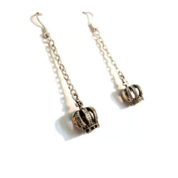 PEWTER MINI TUDOR STYLE CROWN EARRINGS - Picture 1 of 5